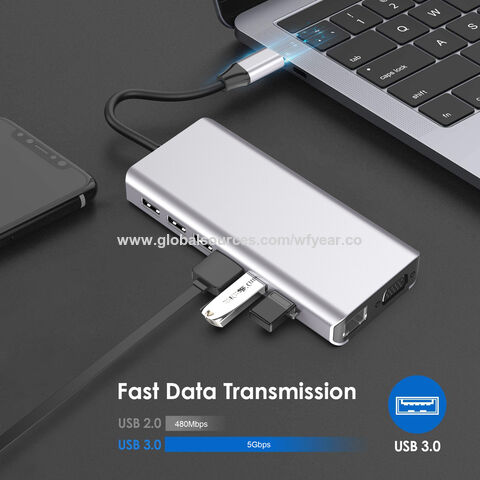 Docking Station USB Tipo C 14 en 1 con Pantalla HD a HDMI VGA, Pantalla Extendida, Soporta PD 100W, Hub USB C con Carga Inalámbrica