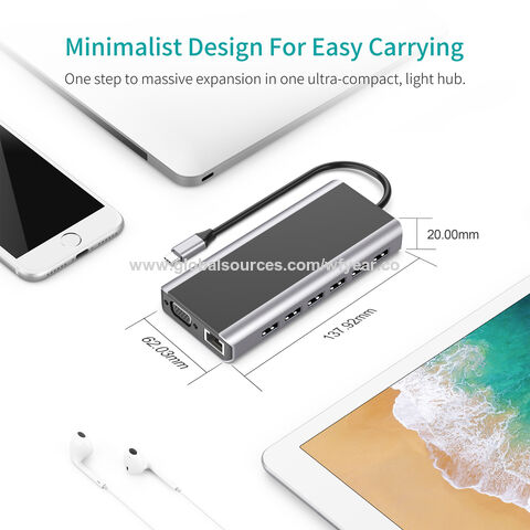 Concentrador USB 9 Puertos Diseño de Fábrica 4k30HZ HDTV Adaptador Multifunción Estación de Acoplamiento USB-C Para Laptop Macbook Monitor