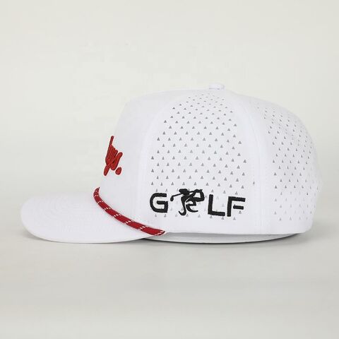 Gorra de béisbol neutra de poliéster con logotipo bordado de alta calidad, gorra deportiva impermeable de 5 paneles con corte láser.