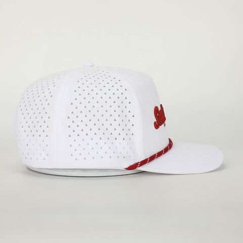 Gorra de béisbol neutra de poliéster con logotipo bordado de alta calidad, gorra deportiva impermeable de 5 paneles con corte láser.