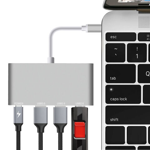 Hub USB 3.0 4 en 1 Directo de Fábrica Tipo C, Mini Hub USB 4 en 1 Tipo C con Cable para Macbook Pro, Estación de Acoplamiento