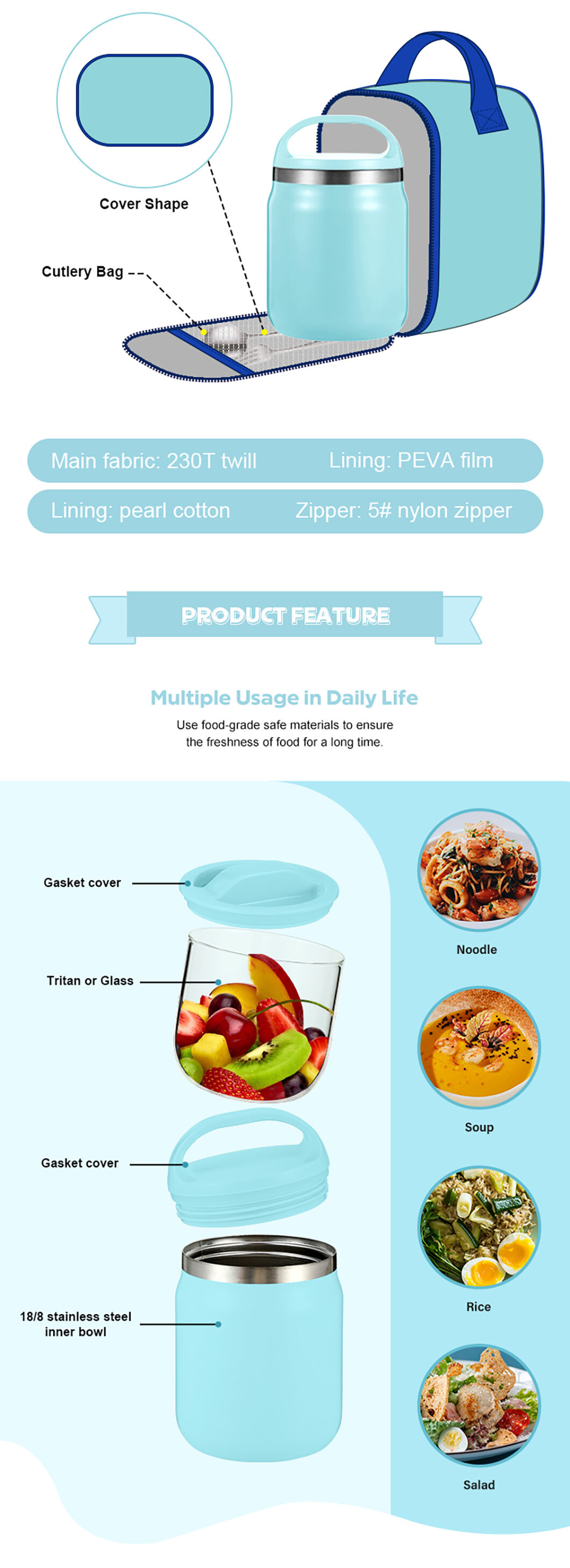 Food Container Thread Oem 600ml Double Wall Insulated Stainless Steel Lunch Jar Co-mould ...