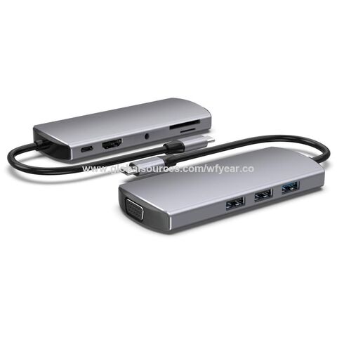 Estación de Acoplamiento USB Tipo C 10 en 1 OEM/ODM al por mayor, USB C a USB3.0 *3+USB-C PD+Ranura SD +TF+HDMI+VGA