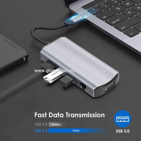 Estación de Acoplamiento USB Tipo C 10 en 1 OEM/ODM al por mayor, USB C a USB3.0 *3+USB-C PD+Ranura SD +TF+HDMI+VGA