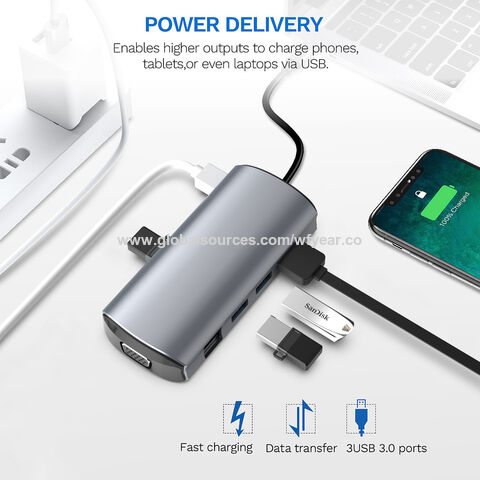 Estación de Acoplamiento USB Tipo C 10 en 1 OEM/ODM al por mayor, USB C a USB3.0 *3+USB-C PD+Ranura SD +TF+HDMI+VGA