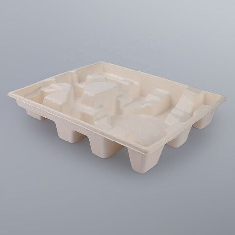 Bandeja de embalagem moldada de celulose de bagaço, embalagem de papel moldado reciclado biodegradável, embalagem de celulose de cana-de-açúcar e bambu