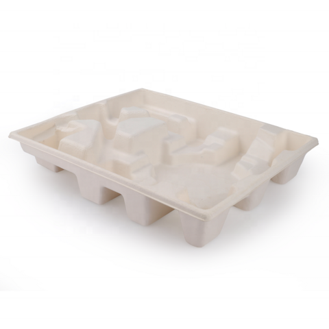Bandeja de embalagem moldada de celulose de bagaço, embalagem de papel moldado reciclado biodegradável, embalagem de celulose de cana-de-açúcar e bambu