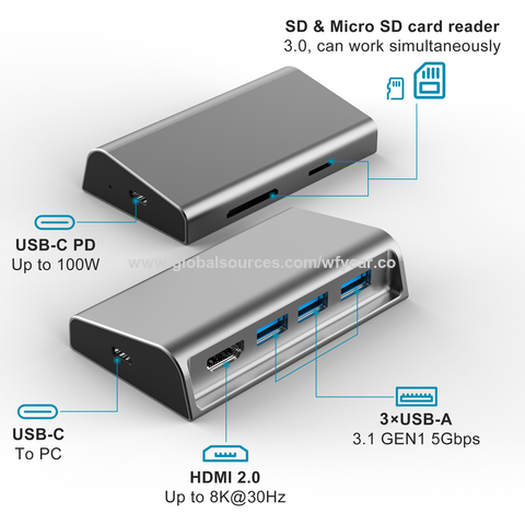 Concentrador USB 3.0 de 8 Puertos con Adaptador 4K, Carga Rápida y RJ45 100M - Estación de Acoplamiento Multifunción Directa de Fábrica para Ordenadores y Macbook