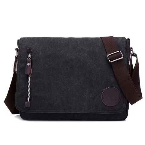 Bolsa de Mensageiro de Lona Masculina com Zíper Personalizado, Bolsa Transversal Casual para Viagem e Escola com Alça de Ombro