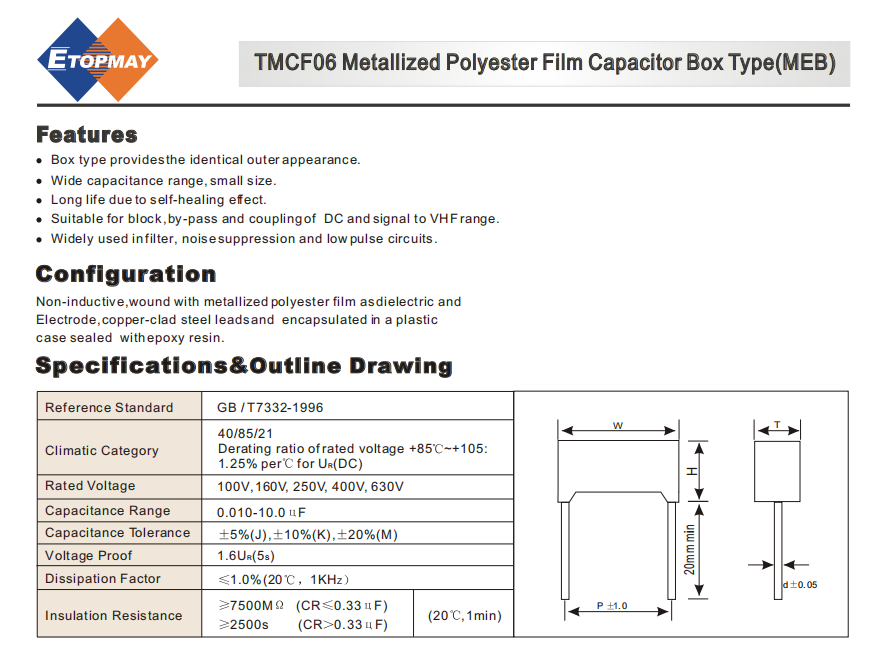 Polyester Capacitor Range Tmcf06 Metallized Polyester Film Capacitor Cl21-box, Wide Capacitance ...