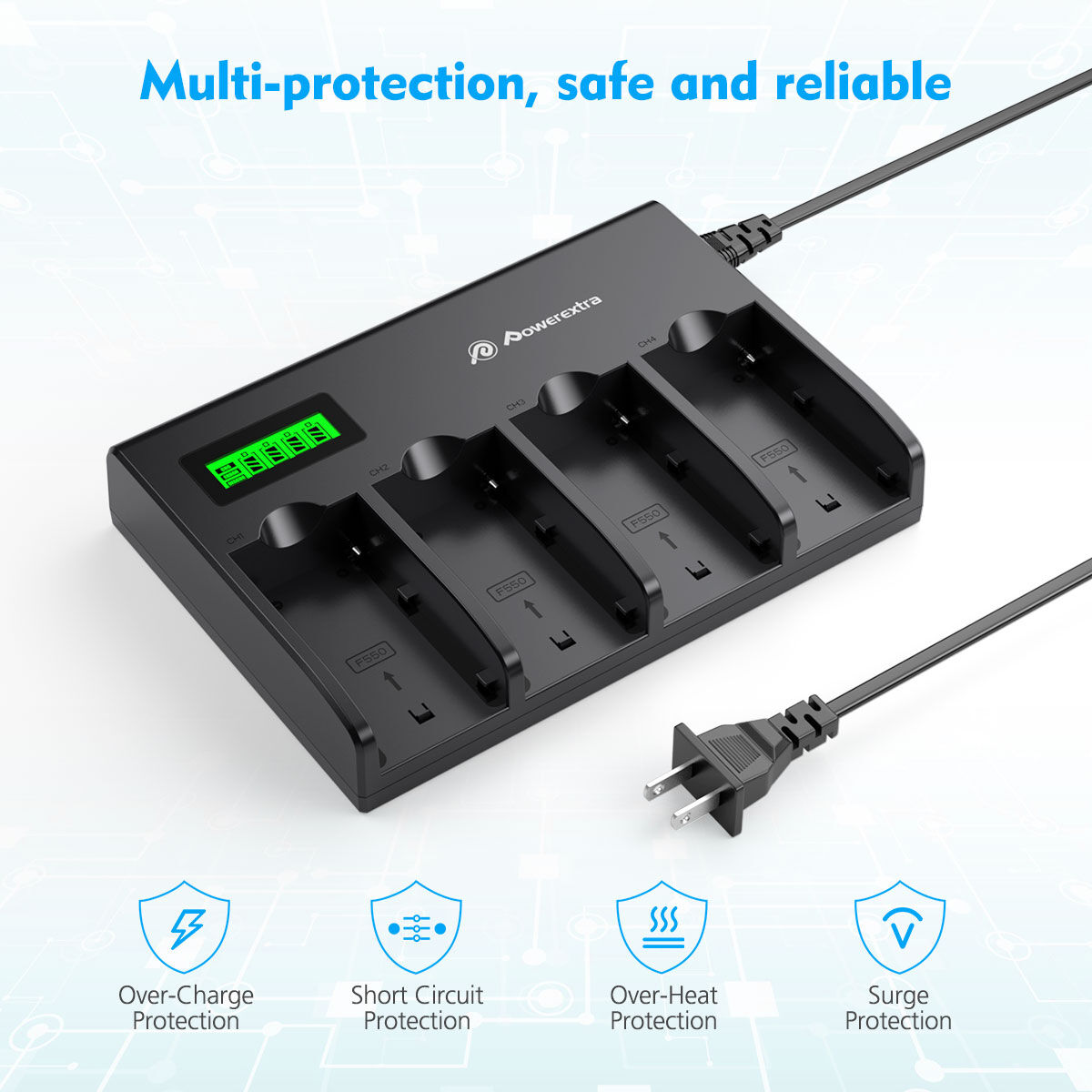 Powerextra 4channel Battery Charger For Sony Npf970 Npf960 Npf950