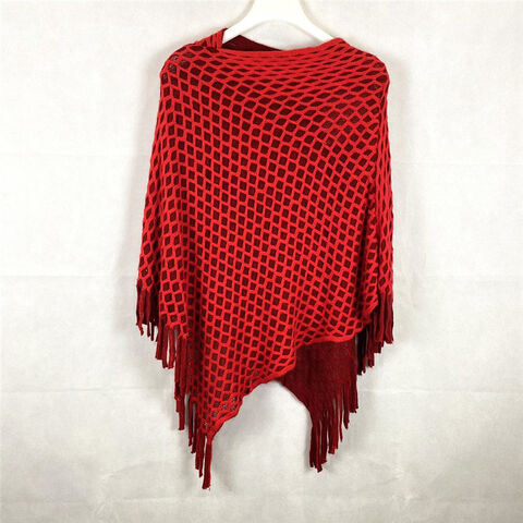 Cárdigan de punto rojo con cuello redondo para mujer, estilo capa, para uso diario, OEM