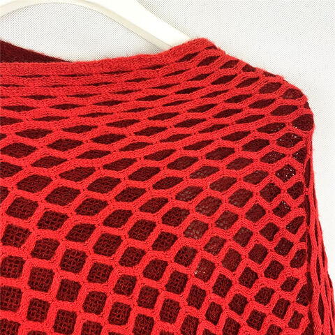 Cárdigan de punto rojo con cuello redondo para mujer, estilo capa, para uso diario, OEM
