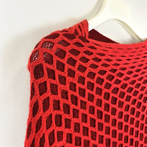 Cárdigan de punto rojo con cuello redondo para mujer, estilo capa, para uso diario, OEM