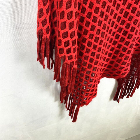 Cárdigan de punto rojo con cuello redondo para mujer, estilo capa, para uso diario, OEM