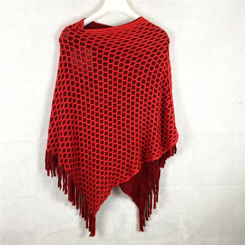 Cárdigan de punto rojo con cuello redondo para mujer, estilo capa, para uso diario, OEM