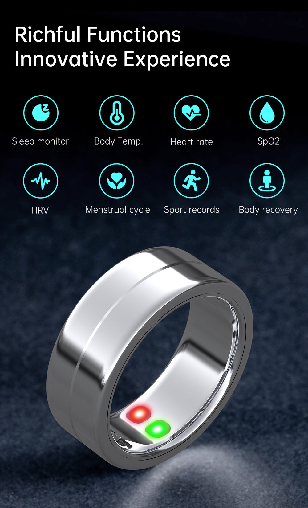 Fitness Heart Rate Smart Ring Ip68 Tracker Blood Oxygen Wear Detection ...