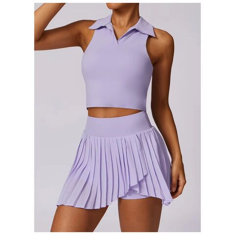 Conjunto de roupa de tênis de 2 peças feminino OEM ODM com saia de tênis com forro, conjuntos de golfe ao ar livre para mulheres