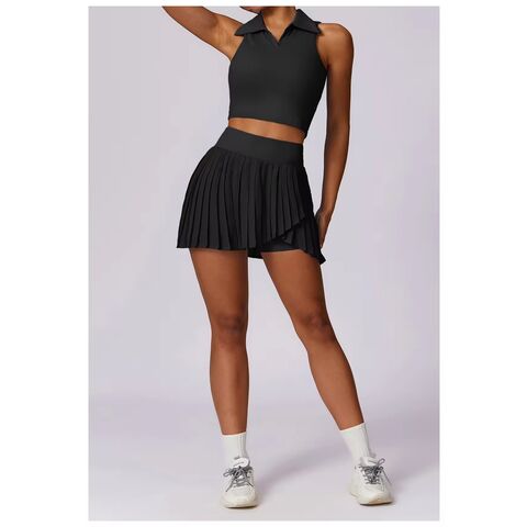 Conjunto de roupa de tênis de 2 peças feminino OEM ODM com saia de tênis com forro, conjuntos de golfe ao ar livre para mulheres