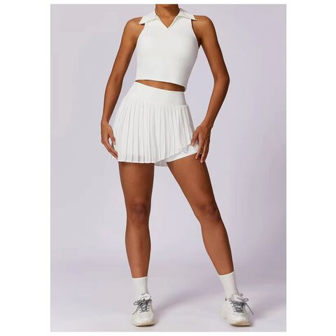 Conjunto de roupa de tênis de 2 peças feminino OEM ODM com saia de tênis com forro, conjuntos de golfe ao ar livre para mulheres