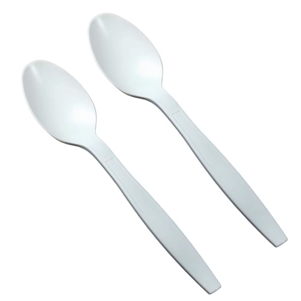 150mm White Bio-based Flatware Corn Starch Spoon Disposable Heavy Duty ...