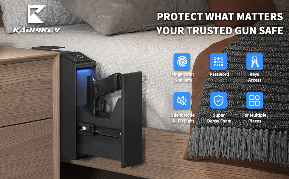 Gun Safe Biometric Pistol Safe, Mounted Nightstand Quick Access Handgun ...