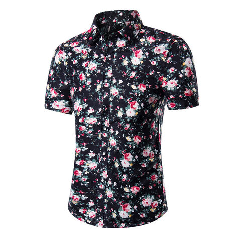 Herrenhemd nach Maß, Hawaiianisches Blumenmuster Buchstaben Druck Strand Herren Designer Hemd Lässiges T-Shirt Herren Sommer Kurzarm Hemd