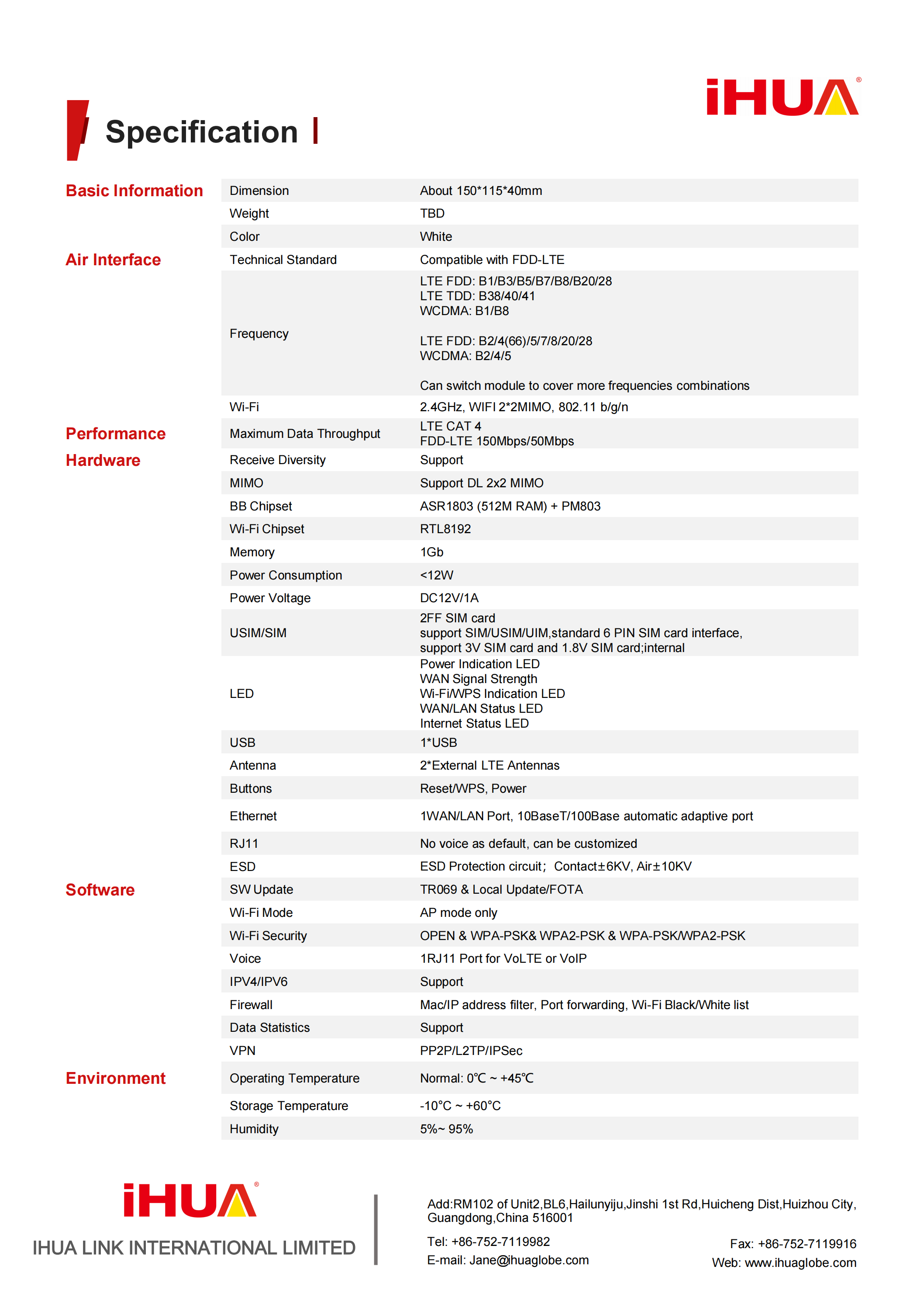 Network Router Specifications Ihua 4g Lte Router Supports 802.11b/g/n 2.4ghz 300mbps Wifi, Built-in ...