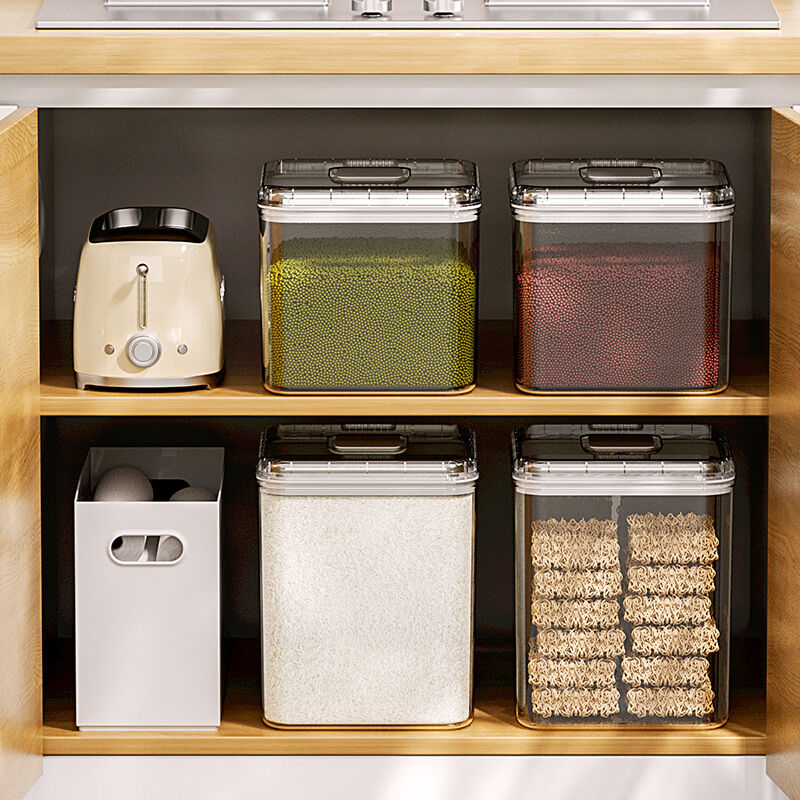 Flip Cover Household Rice Storage Box Kitchen Food Storage With Roller ...