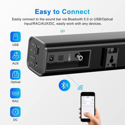 Barra de Som Compacta 2.0CH, Barra de Som Pequena RMS 30W com Bluetooth para TV e PC, Alto-falante de Áudio Doméstico