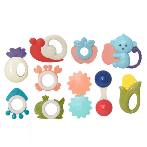 Conjuntos de brinquedos para bebês de silicone de alta qualidade no atacado, caixa de presente de chocalhos para bebês, unissex