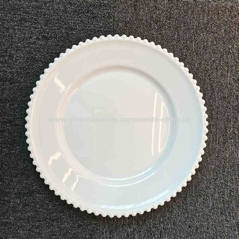 Elfenbeinweiße, transparente Platzteller mit Perlenrand, 6er-Set, durchsichtige Unterteller für Essteller, Party, Hochzeit, 33 cm