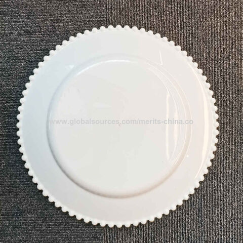 Elfenbeinweiße, transparente Platzteller mit Perlenrand, 6er-Set, durchsichtige Unterteller für Essteller, Party, Hochzeit, 33 cm