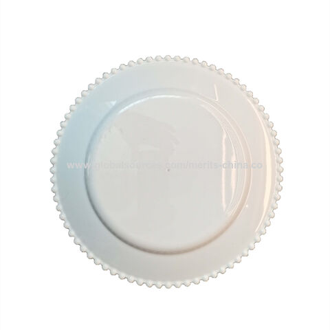 Elfenbeinweiße, transparente Platzteller mit Perlenrand, 6er-Set, durchsichtige Unterteller für Essteller, Party, Hochzeit, 33 cm