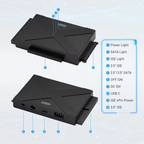 محول FIDECO بتصميم جديد من النوع C SATA IDE إلى USB 3.0 ، محول SATA IDE إلى USB 3.0