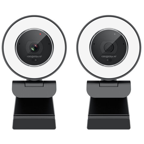Webcam 1080P 60fps con Aro de Luz y Control Remoto, Cámara Web para Gaming en PC con Micrófono y Cubierta Integrados