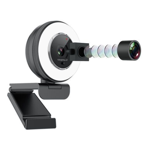 Webcam 1080P 60fps con Aro de Luz y Control Remoto, Cámara Web para Gaming en PC con Micrófono y Cubierta Integrados