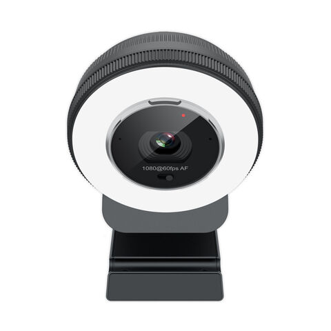 Webcam USB Amazon Hot Autofocus Full HD 1080p 60fps con Anillo de Luz, Cubierta de Privacidad y Control Remoto de Zoom - Ideal para Videoconferencias y Streaming