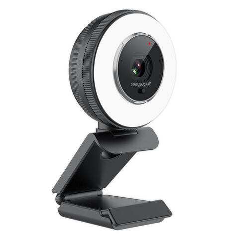 Webcam USB Amazon Hot Autofocus Full HD 1080p 60fps con Anillo de Luz, Cubierta de Privacidad y Control Remoto de Zoom - Ideal para Videoconferencias y Streaming