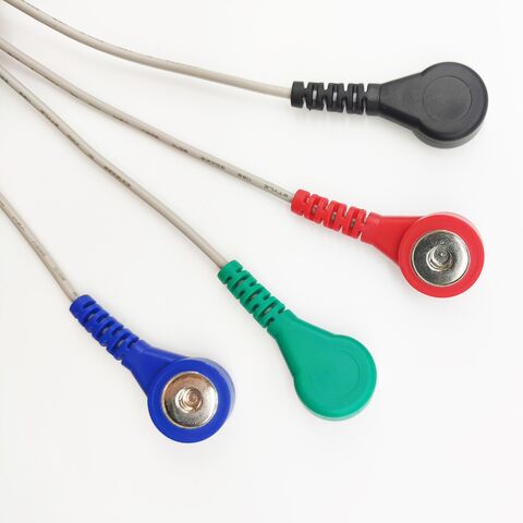 Günstige 4,0 mm Elektroden-Druckknöpfe auf 3,5 mm Stereo-Stecker Kabel 2-adriges EKG-Medizinkabel