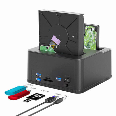 محطة إرساء مزدوجة USB 3.0 إلى SATA لمحركات الأقراص الصلبة الخارجية 2.5/3.5 بوصة مع كابل USB 3.0 ومحول 3A - قاعدة توصيل HDD/SSD