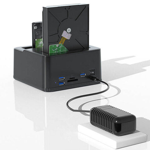 محطة إرساء مزدوجة USB 3.0 إلى SATA لمحركات الأقراص الصلبة الخارجية 2.5/3.5 بوصة مع كابل USB 3.0 ومحول 3A - قاعدة توصيل HDD/SSD
