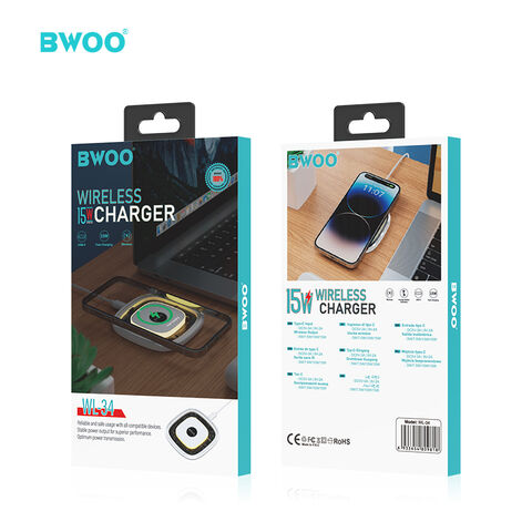 BWOO 2023 Neue Produkte Nachtlicht Transparentes kabelloses Ladepad ABS+Acryl Material 2 in 1 Universal 30W kabelloses Ladegerät