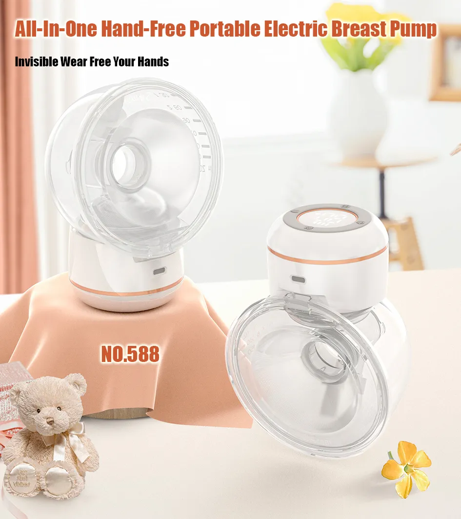 KISSBOBO Wearable Electric Breast Pump - Hands Free, Portable, 4 Modes 12 Levels, Low Noise, Rechargeable (Pink)