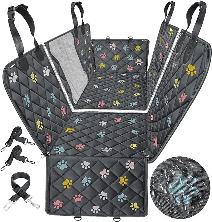 Dog Car Seat Cover Waterproof Back Seat Protector Non-Slip With Dog Seat Belts
