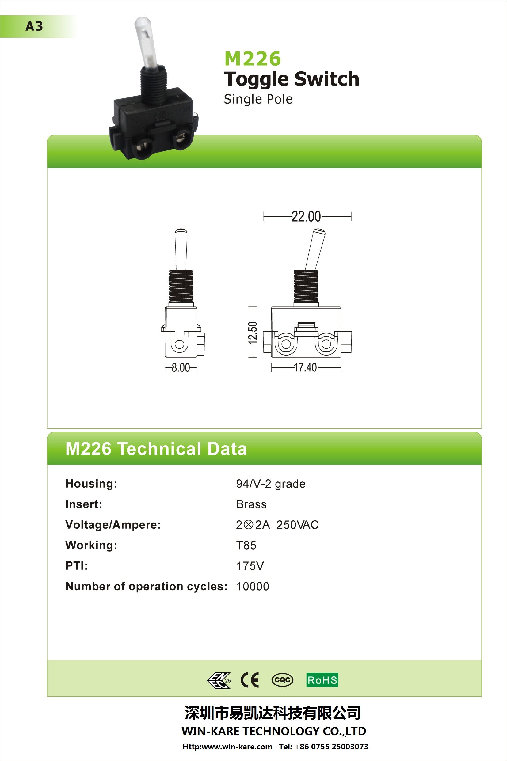 Ce Certificated High Quality 2a 250v Single Pole On-off Toggle Switch ...