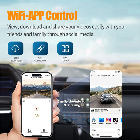 Cámara de Coche con WiFi, GPS, Cámara de Tablero Delantera y Trasera para Coches, Visión Nocturna, Pantalla IPS de 3.2 Pulgadas, DVR con Monitor de Estacionamiento 24h
