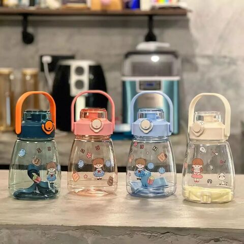 Bouteille d'eau colorée avec cordon pour voyage, autocollants mignons en gros