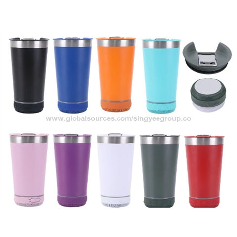 Vaso de cerveza con audio Bluetooth de 16 oz, taza termo de acero inoxidable 304, vaso portátil para coche para exteriores