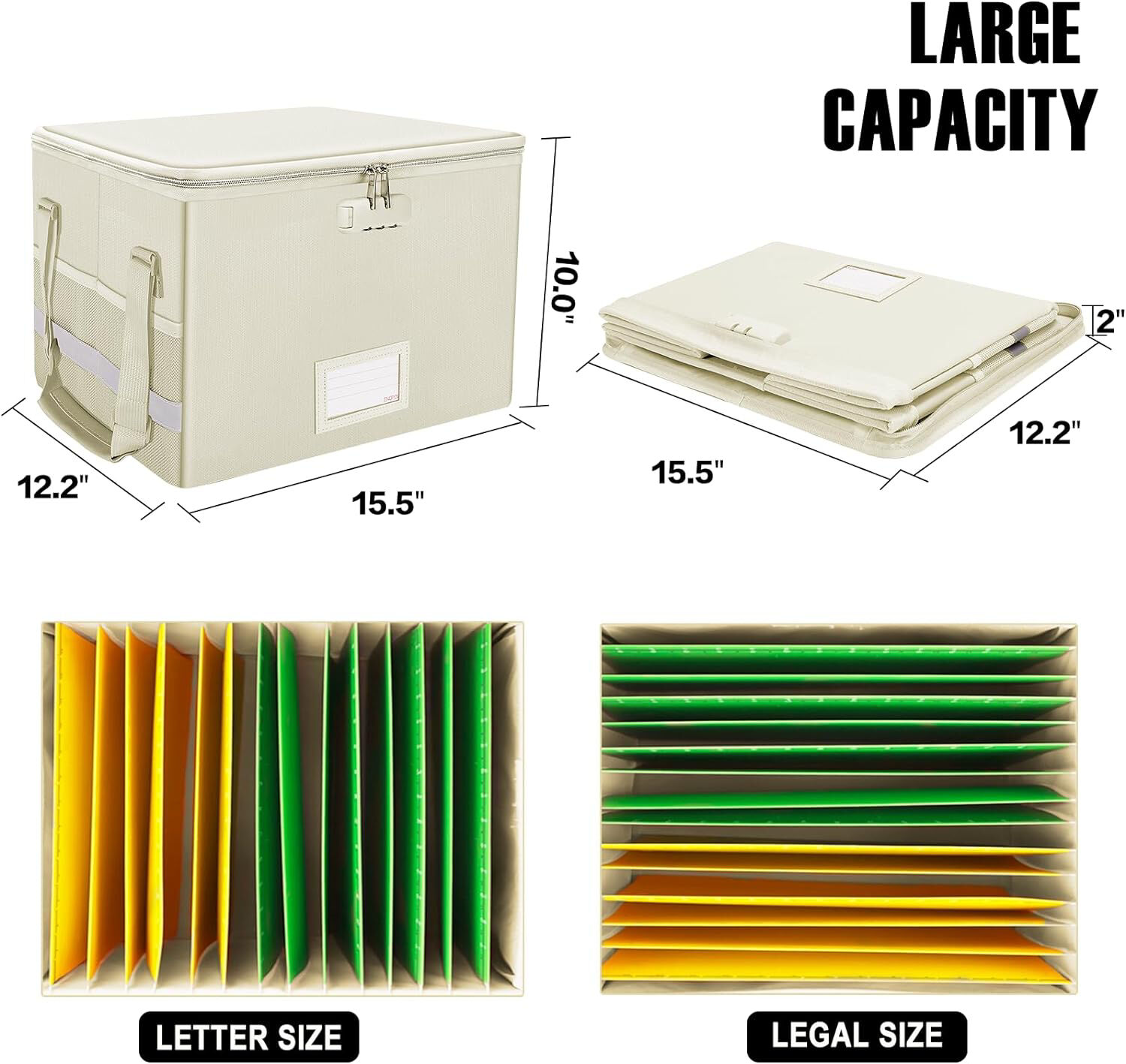Fireproof Document Box With Lock File Storage Organizer Box With Mesh ...